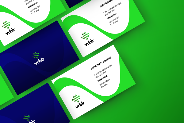 Vrblr business card designs on green background